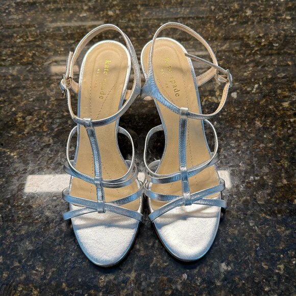 Silver Kate Spade Strappy Sandals - Women's 6.5 - Like New - Picture 1 of 8